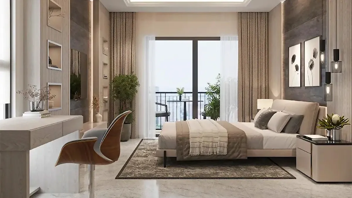 Spacious bedroom at SOBHA Madison Heights Townpark featuring modern interiors and stylish decor