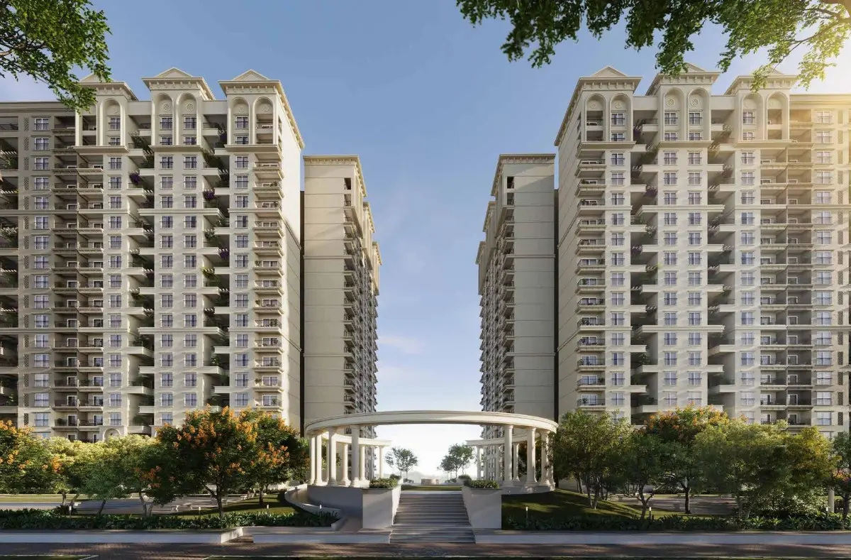Exterior view of Sobha Neopolis featuring luxury residential towers, modern architecture, landscaped greenery, and premium township surroundings