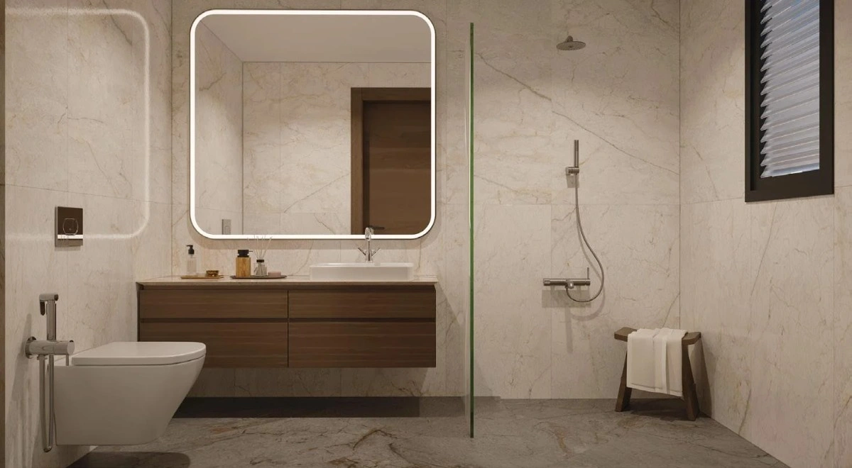 Modern luxury bathroom interior with premium fittings at Sobha Ayana apartments