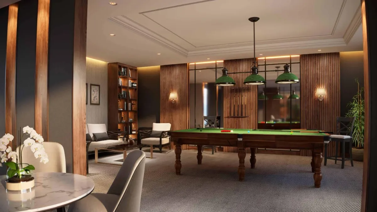 Indoor playroom at Sobha Infinia featuring modern gaming area, stylish interiors, recreational space, and premium amenities