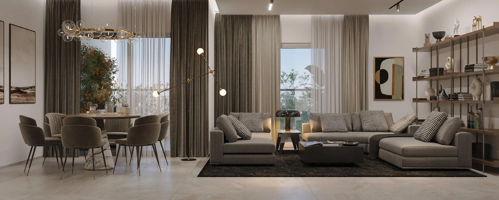 Modern meeting room at Sobha Infinia apartments featuring elegant interiors, stylish seating, premium lighting, and contemporary workspace design