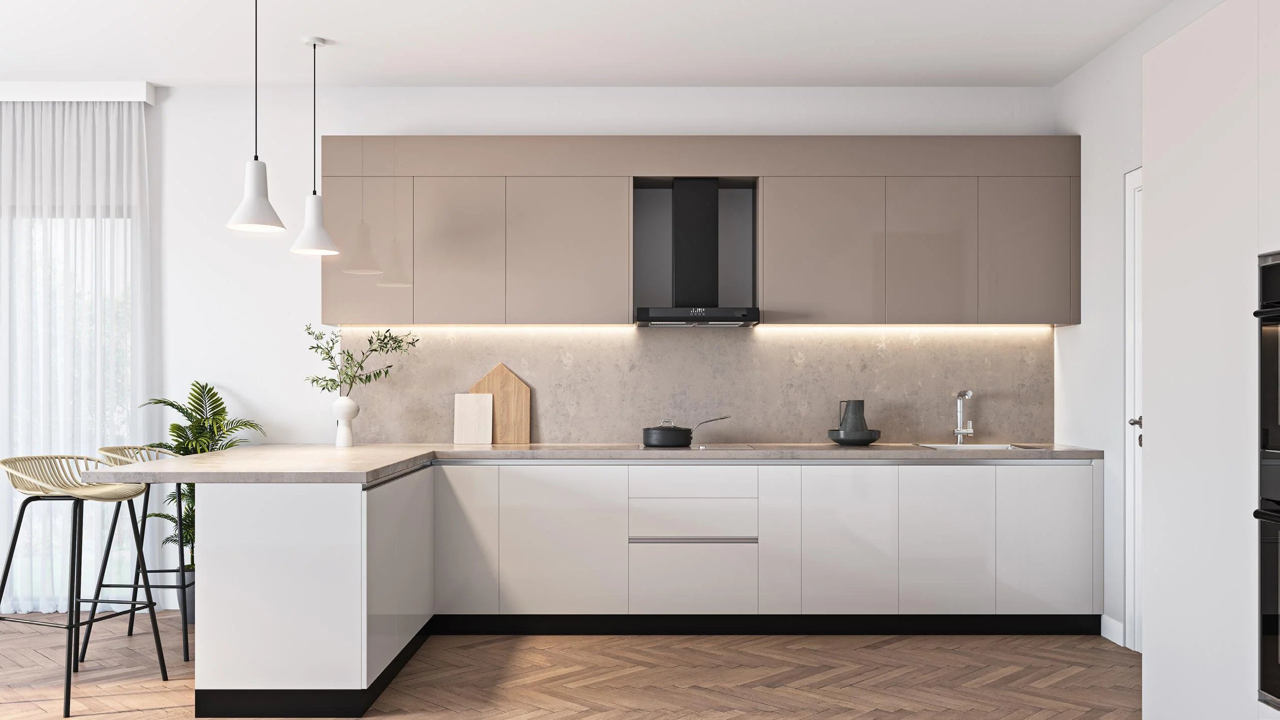 Luxury modular kitchen at Sobha Infinia builder apartments with modern cabinets, premium finishes, elegant lighting, and spacious layout