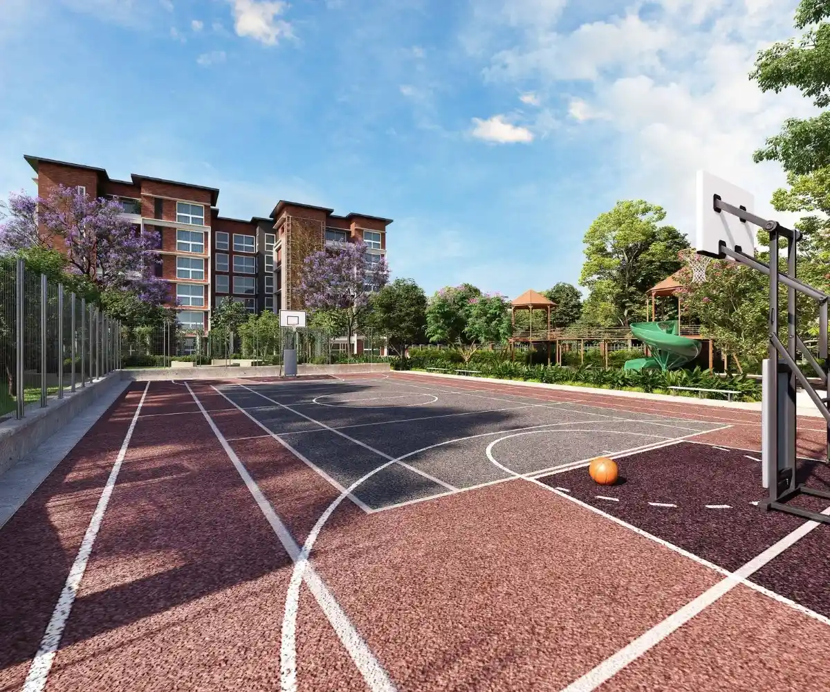 Basketball court at Sobha Neopolis with modern sports amenities, open recreational area, and premium lifestyle facilities